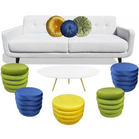 88003016 : Bàn Sofa, Ottoman Hình Tròn - Màu Xám